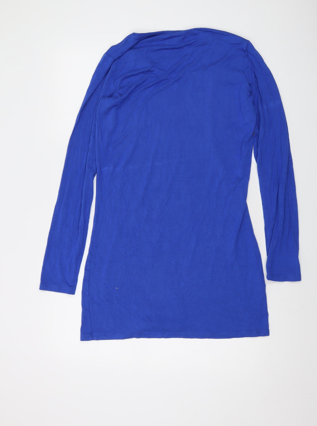 Back view of LTS Basic women’s blue viscose tunic blouse, size M, round neck