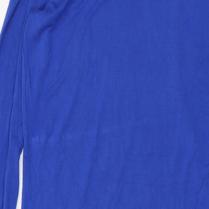 Brand and care label for LTS Basic women’s blue viscose tunic blouse, size M, round neck