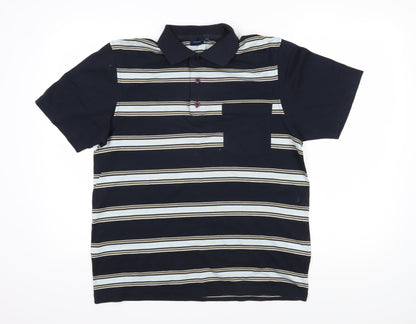 REDGREEN Mens Blue Striped 100% Cotton Polo Size M Collared Button