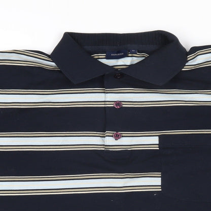 REDGREEN Mens Blue Striped 100% Cotton Polo Size M Collared Button