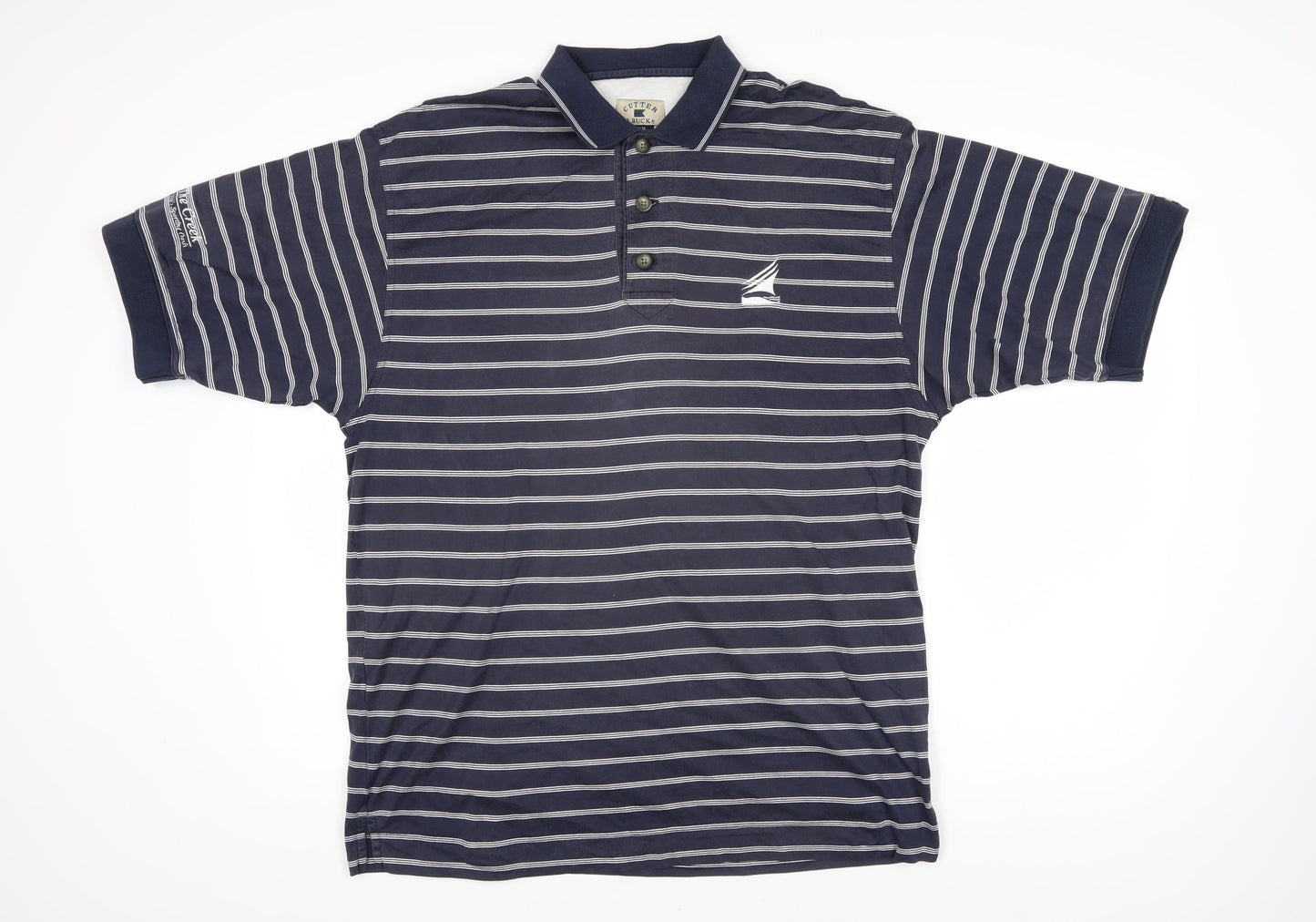 Cutter & Buck Mens Blue Striped 100% Cotton Polo Size M Collared Button