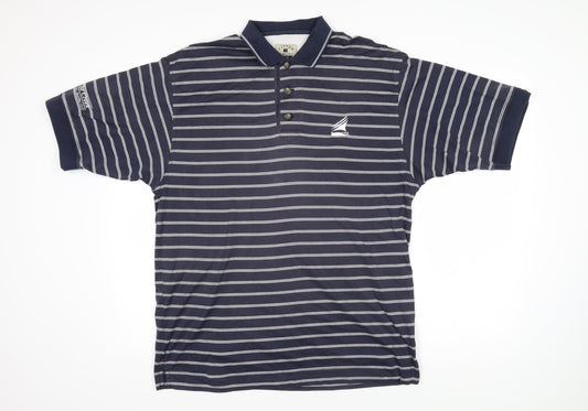Cutter & Buck Mens Blue Striped 100% Cotton Polo Size M Collared Button
