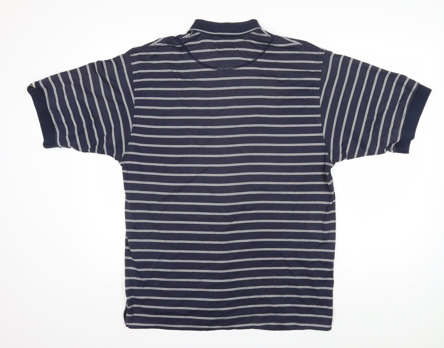 Cutter & Buck Mens Blue Striped 100% Cotton Polo Size M Collared Button