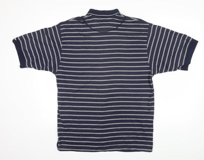 Cutter & Buck Mens Blue Striped 100% Cotton Polo Size M Collared Button