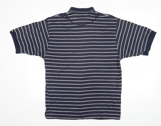 Cutter & Buck Mens Blue Striped 100% Cotton Polo Size M Collared Button