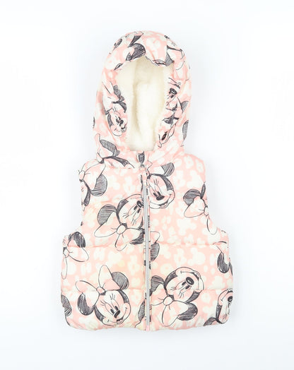 Disney Girls Pink Geometric Gilet Waistcoat Size 12-18 Months Zip - Mickey Mouse