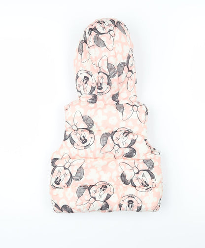 Disney Girls Pink Geometric Gilet Waistcoat Size 12-18 Months Zip - Mickey Mouse
