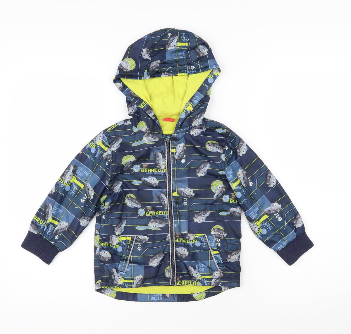 Additional front view of Disney boys’ multicoloured geometric jacket, size 2-3, years zip