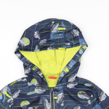Close-up detail of Disney boys’ multicoloured geometric jacket, size 2-3, years zip