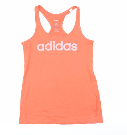Addidas Womens Orange Cotton Basic T-Shirt Size S Scoop Neck - Addidas logo