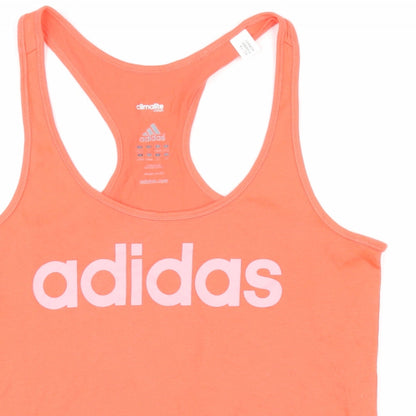Addidas Womens Orange Cotton Basic T-Shirt Size S Scoop Neck - Addidas logo
