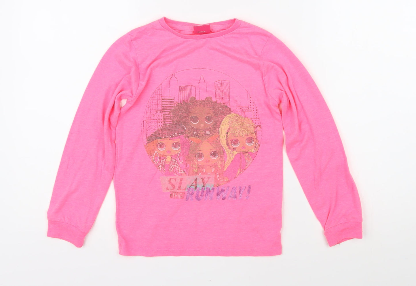 OMG Girls Pink Polycotton Basic T-Shirt Size 7-8 Years Round Neck Pullover - Slay the runway! LOL
