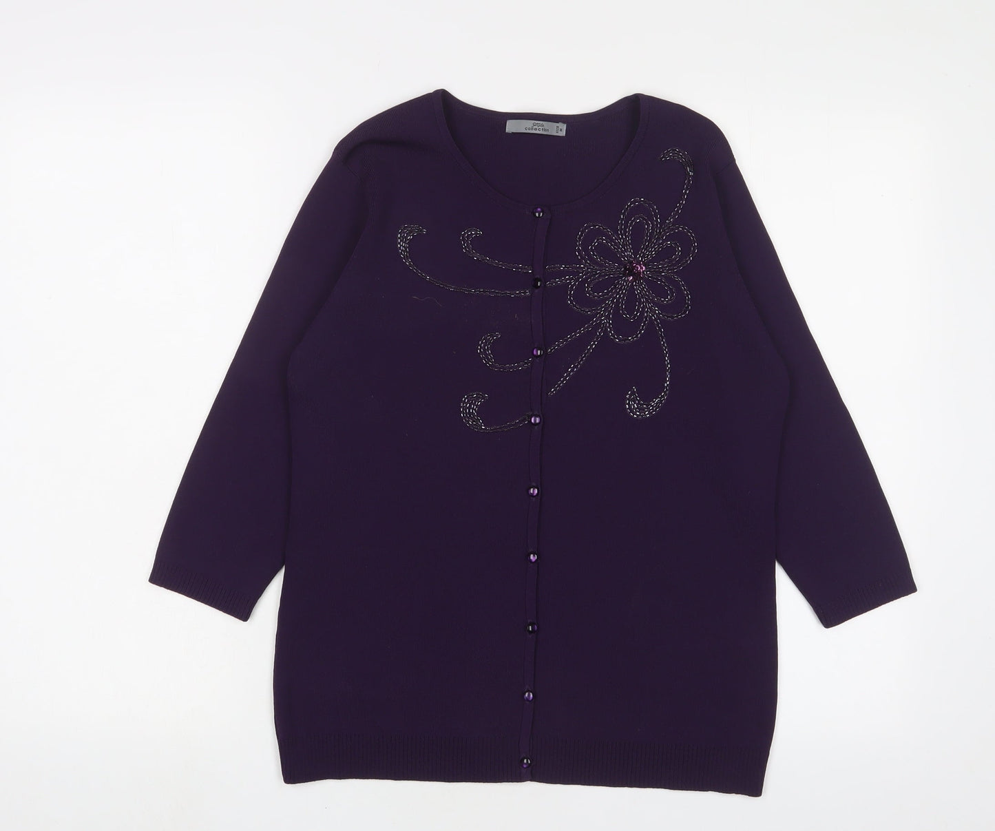 Style Collection Womens Purple Crew Neck Viscose Cardigan Jumper Size M - Beaded