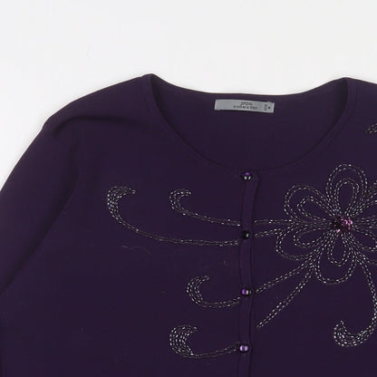 Style Collection Womens Purple Crew Neck Viscose Cardigan Jumper Size M - Beaded