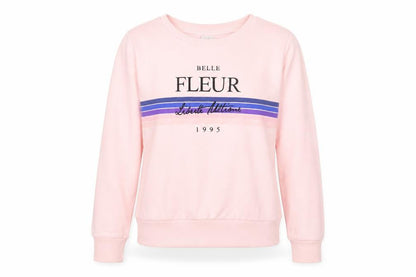 Front view of Only women’s pink cotton pullover sweatshirt, size S, pullover - belle fleur