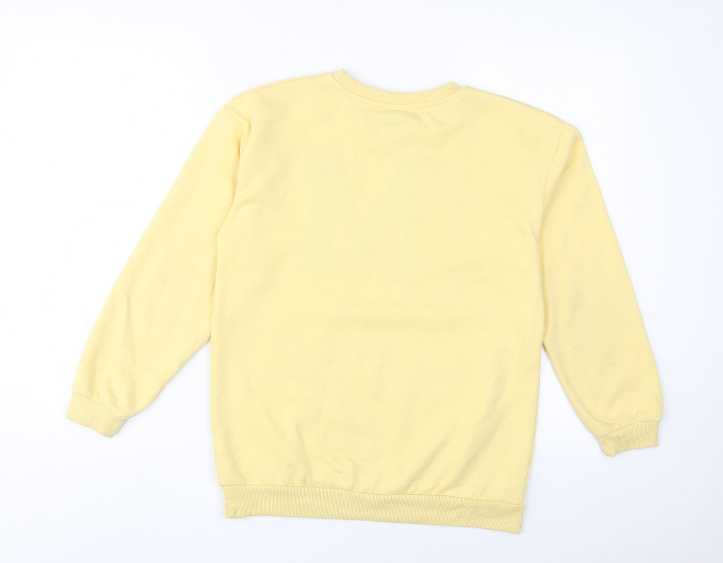 Mickey Mouse Girls Yellow Cotton Pullover Sweatshirt Size 10-11 Years Pullover - Embroidered