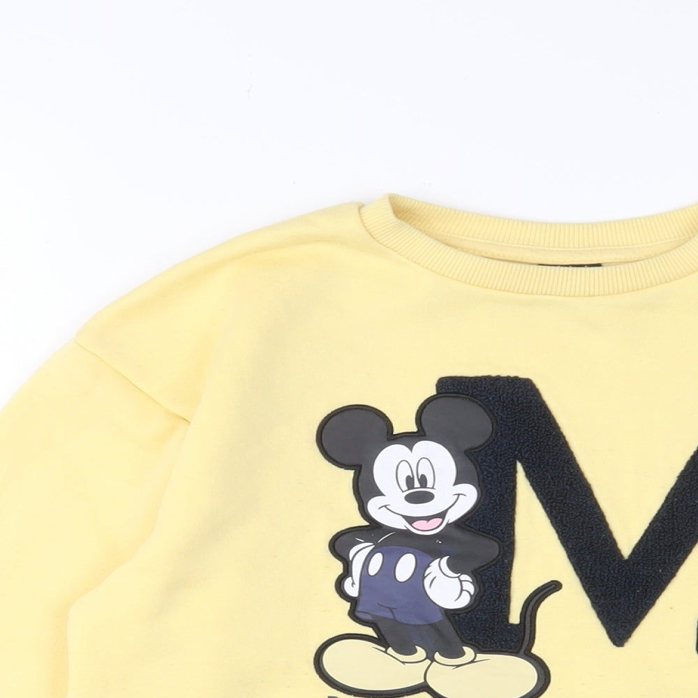 Mickey Mouse Girls Yellow Cotton Pullover Sweatshirt Size 10-11 Years Pullover - Embroidered