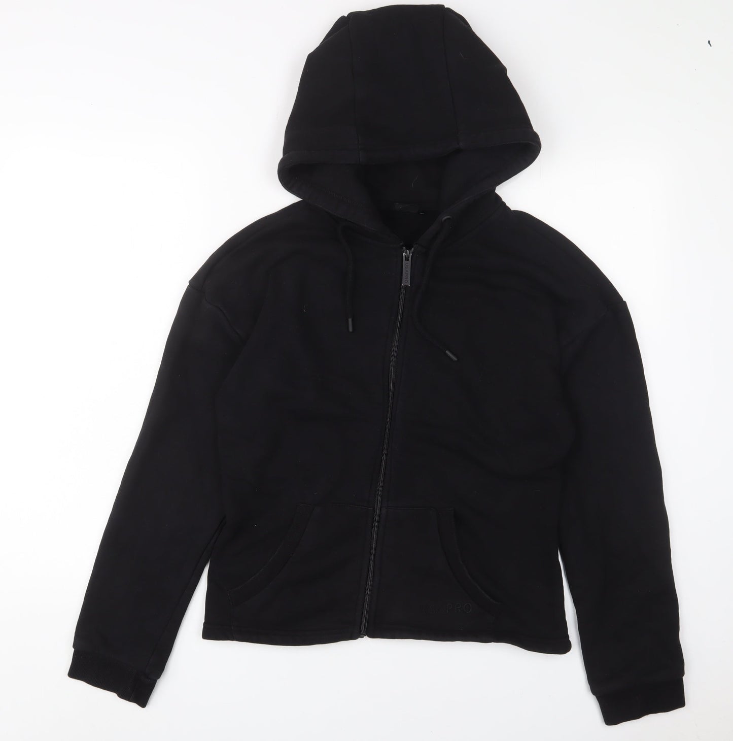 USA Pro Womens Black Cotton Full Zip Hoodie Size 16 Zip - Logo, Embroidered