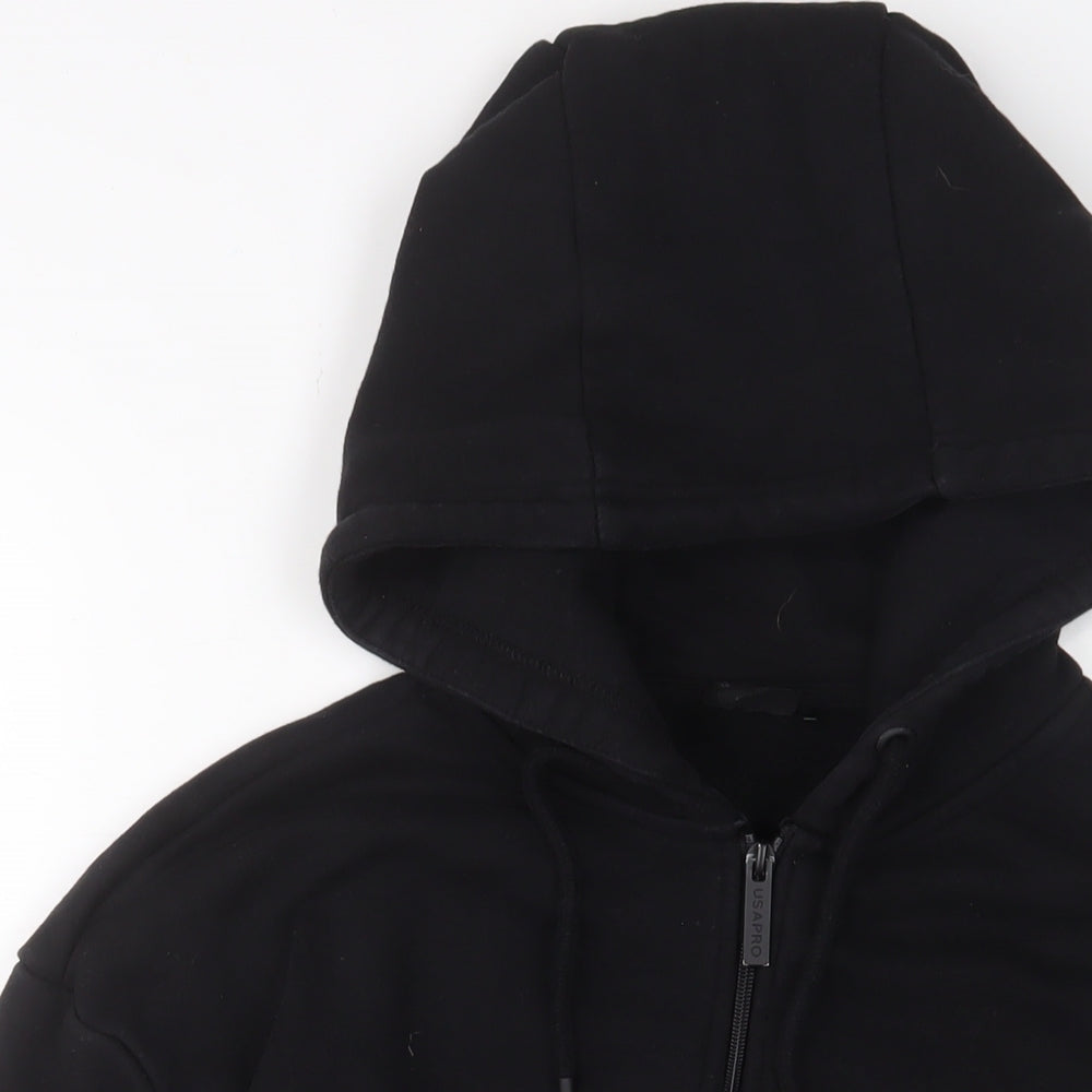 USA Pro Womens Black Cotton Full Zip Hoodie Size 16 Zip - Logo, Embroidered
