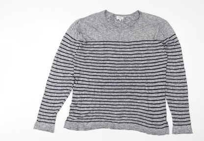 NEXT Mens Grey Crew Neck Striped Cotton Pullover Jumper Size XL Long Sleeve