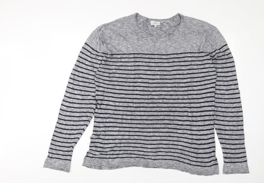 NEXT Mens Grey Crew Neck Striped Cotton Pullover Jumper Size XL Long Sleeve