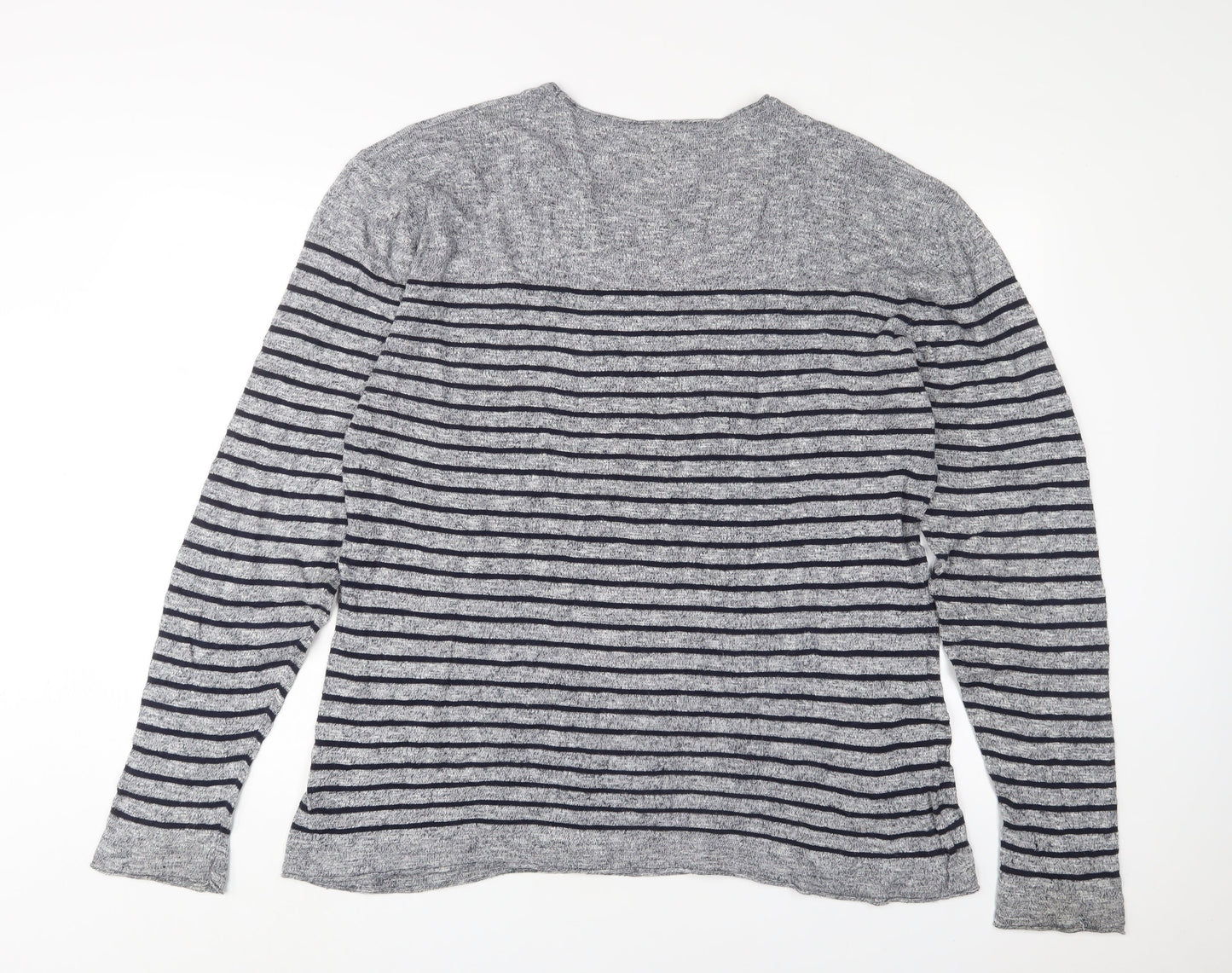 NEXT Mens Grey Crew Neck Striped Cotton Pullover Jumper Size XL Long Sleeve