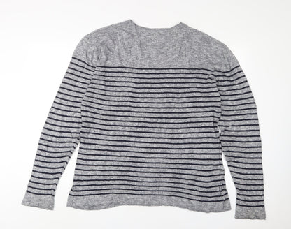 NEXT Mens Grey Crew Neck Striped Cotton Pullover Jumper Size XL Long Sleeve