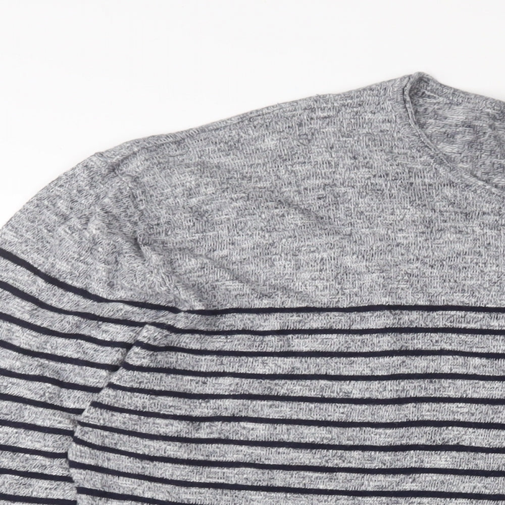 NEXT Mens Grey Crew Neck Striped Cotton Pullover Jumper Size XL Long Sleeve