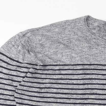 NEXT Mens Grey Crew Neck Striped Cotton Pullover Jumper Size XL Long Sleeve
