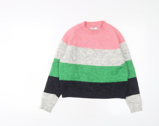 Only Womens Multicoloured Round Neck Striped Polyester Pullover Jumper Size XS