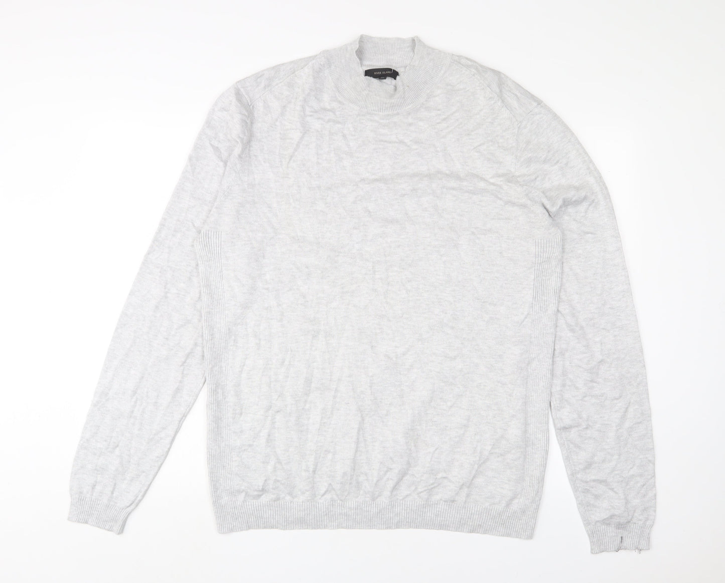 River Island Mens Grey Round Neck Viscose Pullover Jumper Size XL Long Sleeve