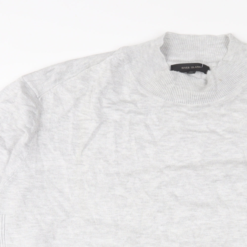 River Island Mens Grey Round Neck Viscose Pullover Jumper Size XL Long Sleeve