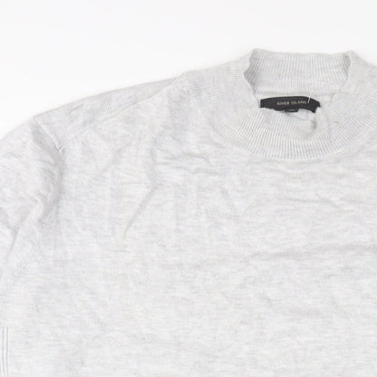 River Island Mens Grey Round Neck Viscose Pullover Jumper Size XL Long Sleeve