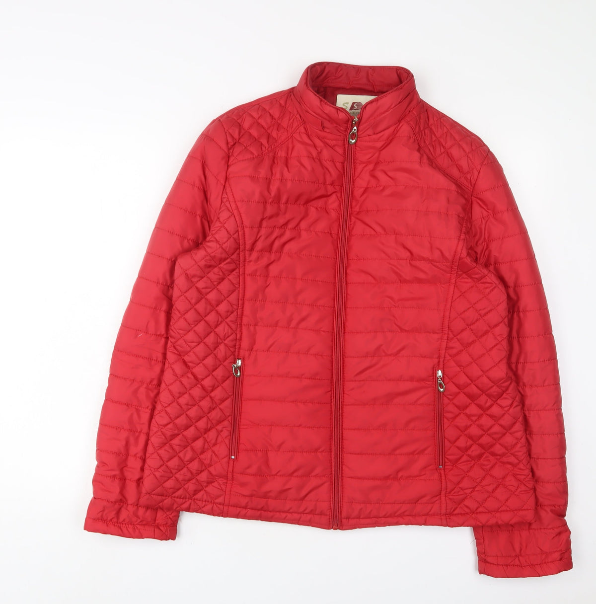 Shenpai Womens Red Quilted Jacket Size L Zip - Zip Pockets