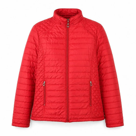 Shenpai Womens Red Quilted Jacket Size L Zip - Zip Pockets