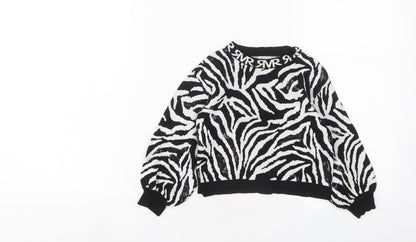 River Island Girls White Crew Neck Animal Print Viscose Pullover Jumper Size 2-3 Years Pullover - Sequins