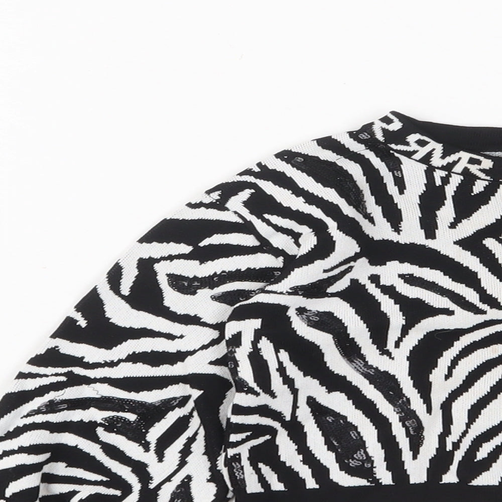 River Island Girls White Crew Neck Animal Print Viscose Pullover Jumper Size 2-3 Years Pullover - Sequins