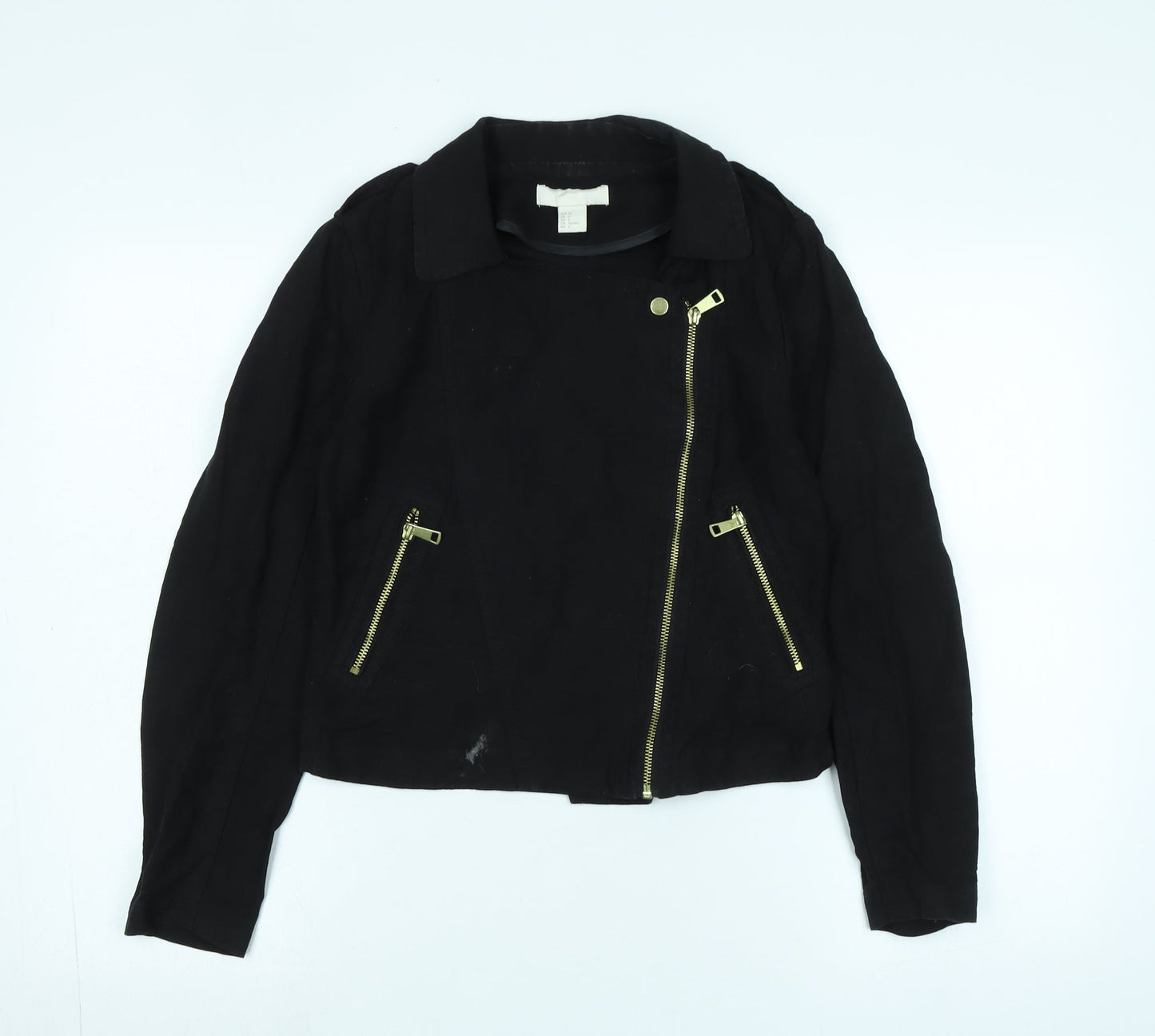 Womens UK Size 8 H&M Black Biker Coat