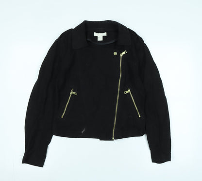 Womens UK Size 8 H&M Black Biker Coat
