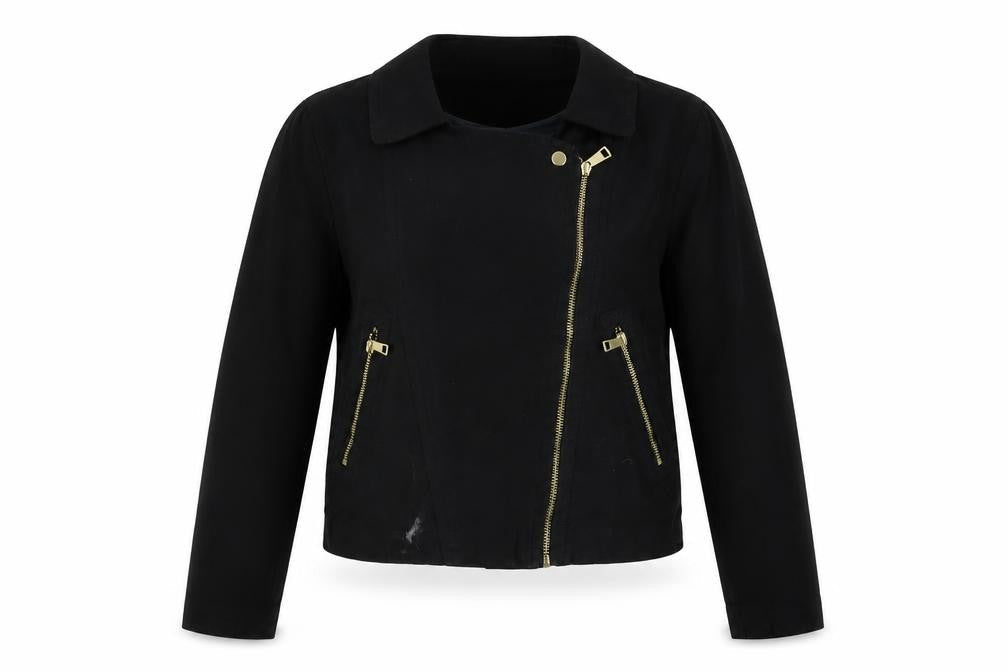 Womens UK Size 8 H&M Black Biker Coat