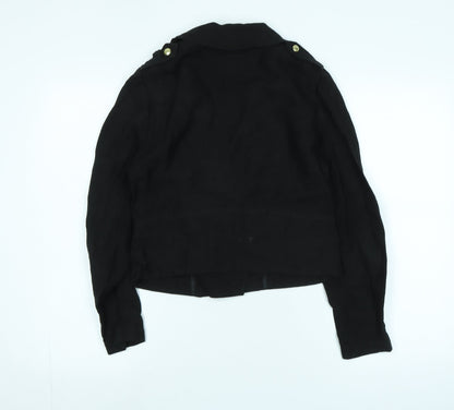 Womens UK Size 8 H&M Black Biker Coat