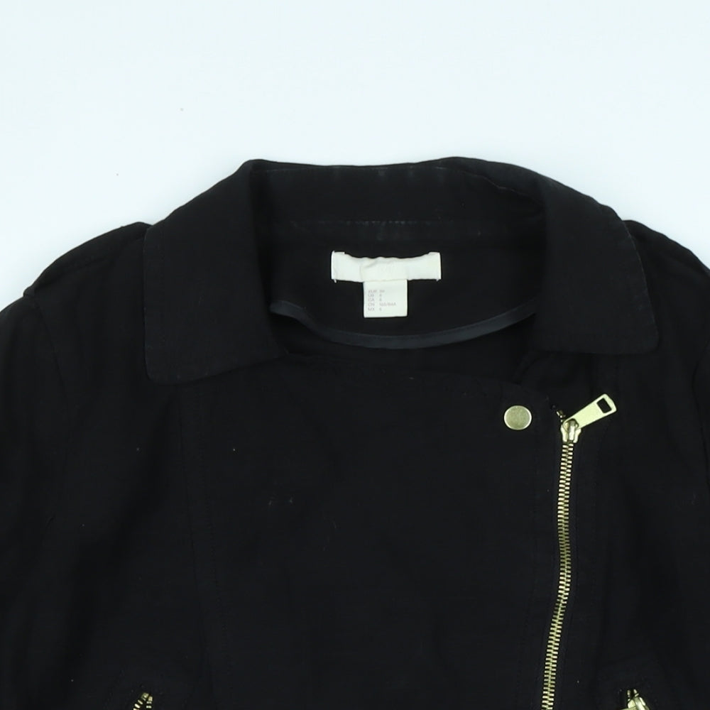 Womens UK Size 8 H&M Black Biker Coat