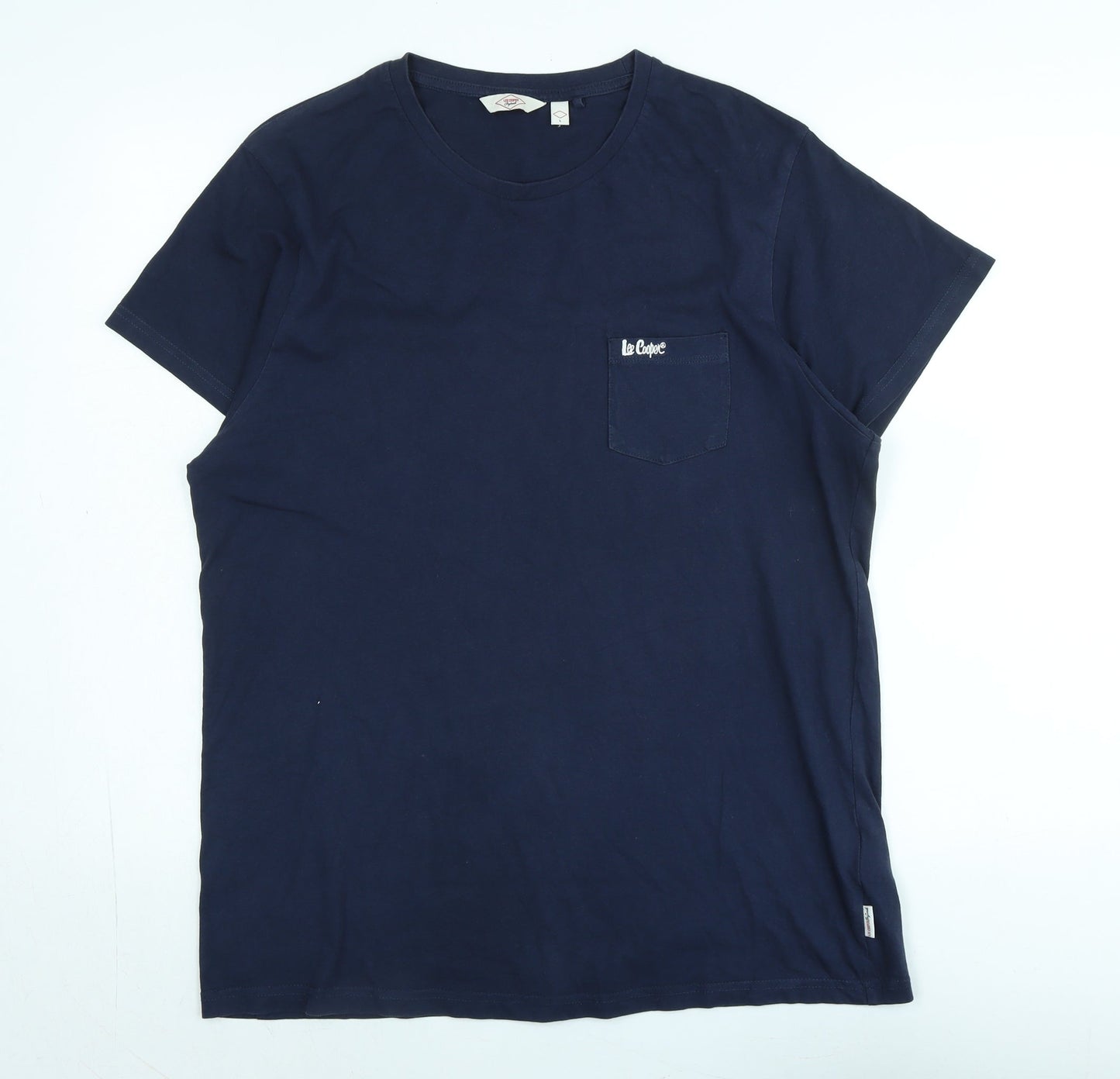 Lee Cooper Mens Blue Cotton T-Shirt Size L Crew Neck - Logo