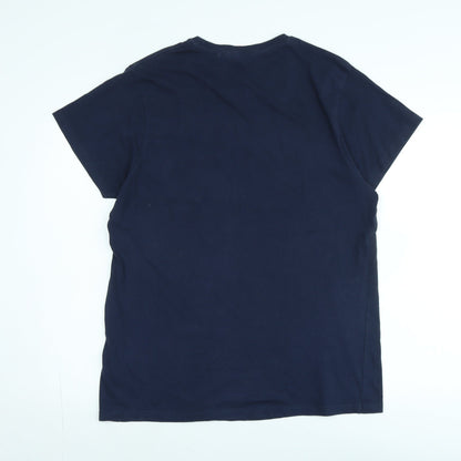 Lee Cooper Mens Blue Cotton T-Shirt Size L Crew Neck - Logo