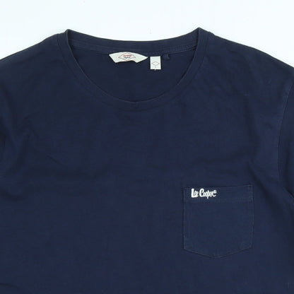 Lee Cooper Mens Blue Cotton T-Shirt Size L Crew Neck - Logo