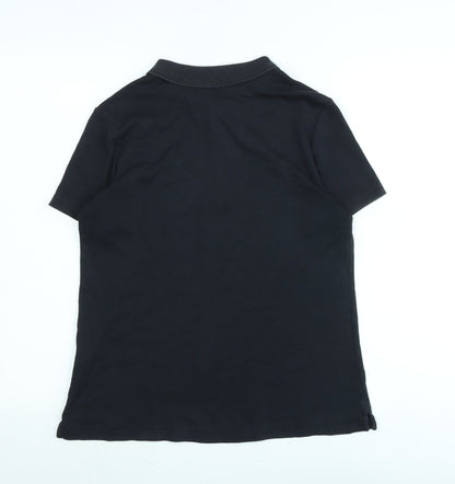 Lands End Womens Black Cotton Basic Polo Size S Collared - Logo