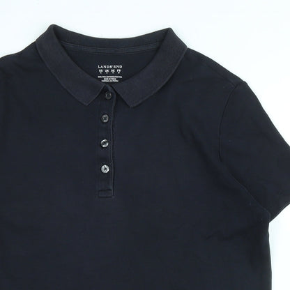 Lands End Womens Black Cotton Basic Polo Size S Collared - Logo