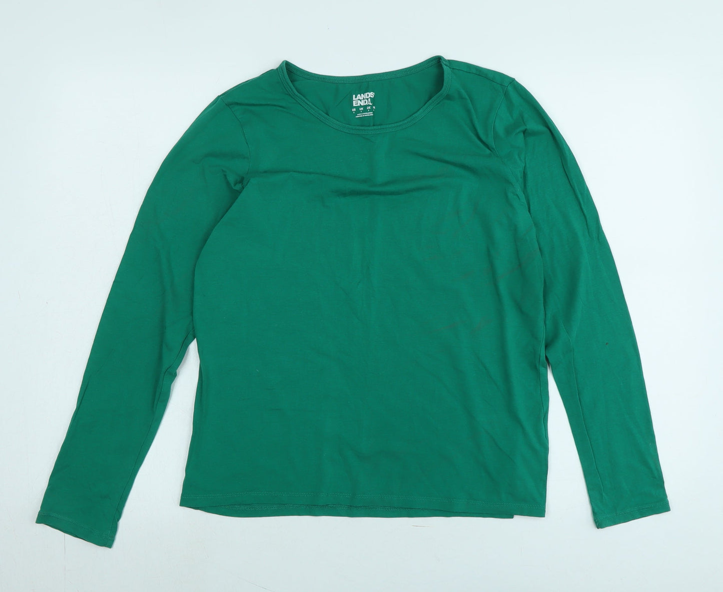 Lands' End Womens Green Cotton Jersey T-Shirt Size S Crew Neck - Logo