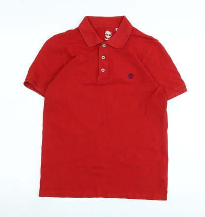 Timberland Mens Red Cotton Polo Size M Collared - Logo