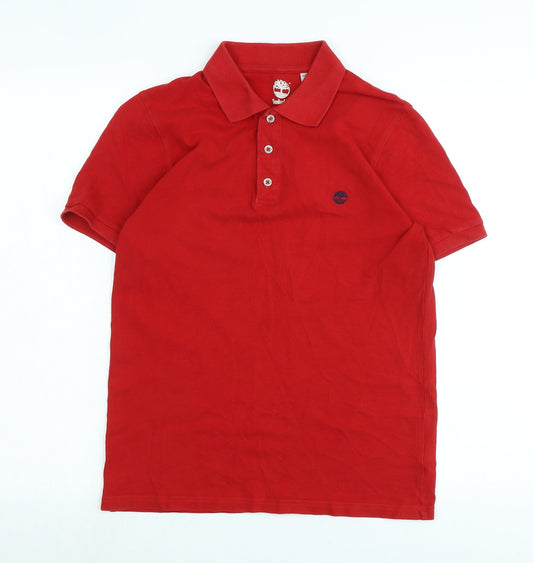 Timberland Mens Red Cotton Polo Size M Collared - Logo